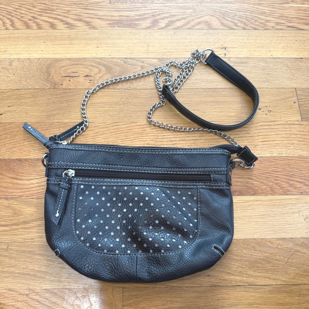 Dream Out Loud Selena‎ Gomez Black Perforated Chain Crossbody Bag Y2K C483
